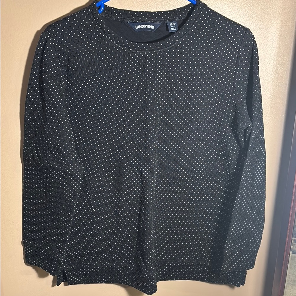 Lands' End Black Sweatshirt with Ribbed Trim